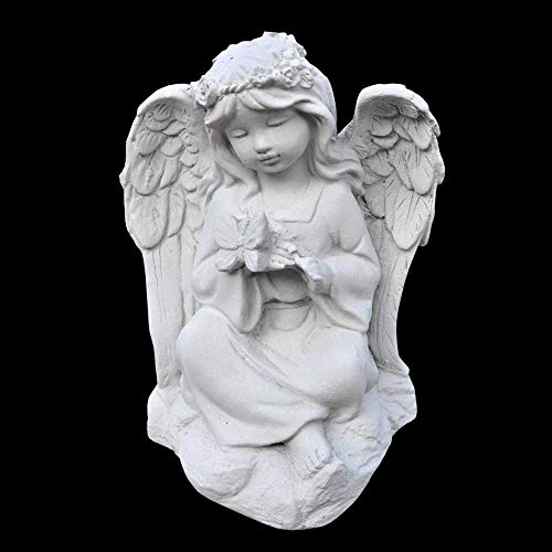Wilai Massive kleine Steinfigur Engel mit Schmetterling Skulptur Steinguss Gartendeko Cover