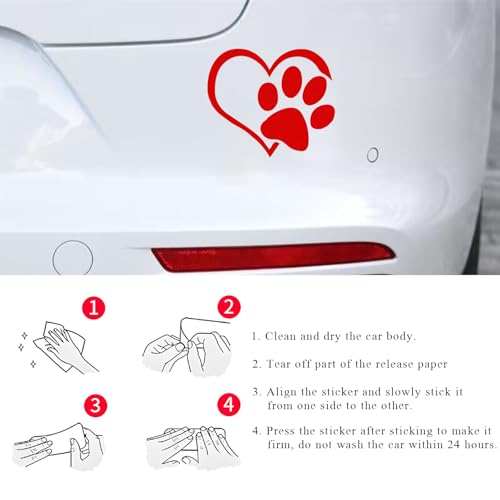 Image of DXNQ Pet Dog Paw Puppy Love Heart Vinyl Decal, 4.6 inch x 3.7 inch Heart with Dog Paw Print Reflective Bumper Stickers, Cute Waterproof Puppy Footprint Heart Decal for Window Laptop Wall (Red)