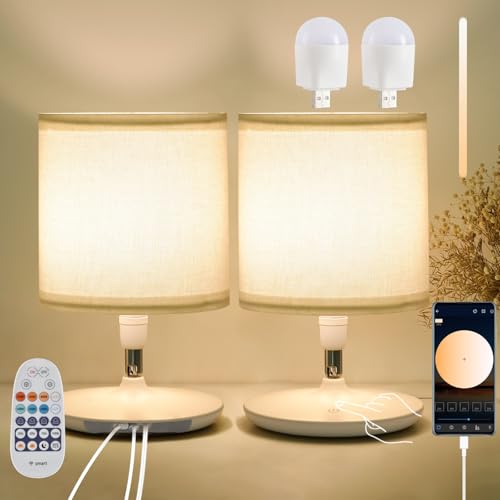 2 lámparas de mesa con USB y control de luz blanco miniatura 1