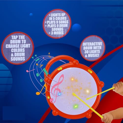 Image of Goyal's Flash Drum Toy with Flash Light & Musical Sound Instrument|3 X AA Battery Operated (Not Included)| Learning & Educational Baby Toy|Birthday Gift for Kids 3 Years