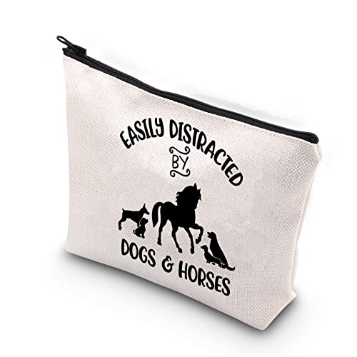 PLITI Horse Riding Gift Dog Lover Makeup Bag Dog Mom Dog Owner Easily Distracted by Dogs & Horses Equestrian Cosmetic Bag(Distracted Dogs horsesU)