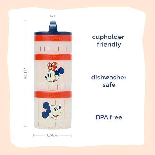 Image of Whiskware Disney Mickey Mouse and Friends Stackable Snack Containers for Babies, Toddlers, and Kids, 3 Stackable Snack Cups for School and Travel, Cupholder Friendly, Mickey and Minnie! Baseball!
