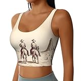 Moxquju Cowboys Riding Horses Print Sports Bra for Women - U Back Longline with Medium Support Removable Cups Black
