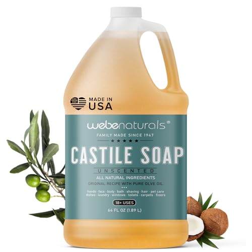 WEBE Pure Unscented Castile Liquid Soap Refill, 64 Ounce | Vegan & Gluten Free Non-GMO, For Face, Body Wash, Dishes, Pets & Laundry