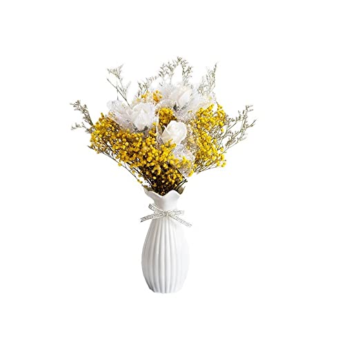 XDLEDMKIZ artificial flower Artificial Flowers Gypsophila Dried Flowers With White Vases Flower Arrangement Bouquets For Desktop Furnishings Fake Flowers Home decor weddi
