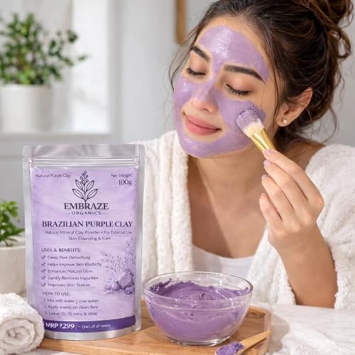 Image of Brazilian Purple Clay Powder for Face (100g) | Deep Pore Cleansing Face Pack | Skin Tightening, Oil Control & Natural Glow | Removes Impurities & Improves Texture