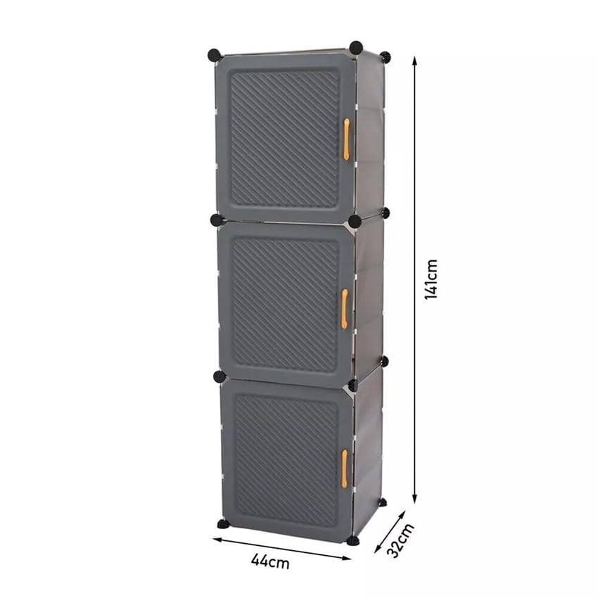 Image of Mevigo 9-Tier Shoe Rack with 3-Doors|Holds 18-Pairs |Waterproof & Dustproof Modular Plastic Shoe Cabinet|Foldable Stackable Shoe Organizer with MetalFrame |Space Saving Storage -Grey