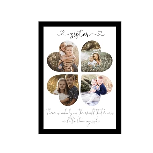 Image of Synthetic Wood Customized Gift 4 Photo Collage Print,Sister Gifts Rectangular Photo Frame Wall Mount With Photo Upload,Birthday Couple,Parents, Rakhi, (8.9X12.8 Inch),Black