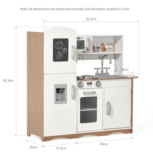 Kidoz Signature Kids Wooden Kitchen, Large Pretend Role Play Kitchen With Realistic Oven, Microwave and Sink With Taps, Kitchen Playset With Sounds And Lights For Kids (White Kitchen Only) - Image 3