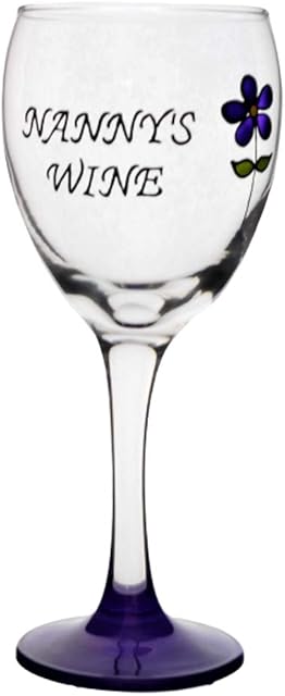 Memories-Like-These UK Purple Flower 'Nanny's Wine' Hand Painted 450ml Wine Glass, Nanny gifts