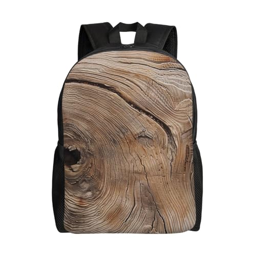 Sac à dos décontracté pour voyage, école et travail avec motif bois original noir