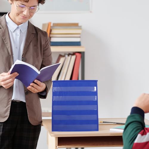 Artibetter Triangular Tabletop Pocket Chart Stand with Double-Sided Design, Multiple Slots, and Easy Storage for Office and Playing Games, Blue Display Frame with Versatile Pockets - Image 9