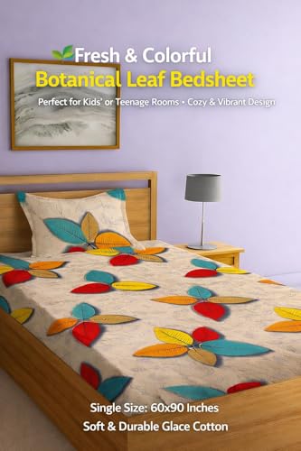 Image of DECORUM Glace Cotton Single Bedsheet with 1 Pillow Cover | Soft, Durable, Lightweight & Skin-Friendly Fabric| Suitable for Single /Diwan Bed Size