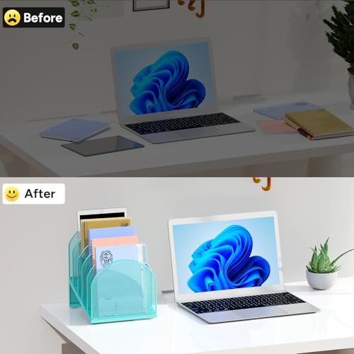 Image of File Organizer for Desk, File Folder Organizer with 5-Section Vertical Rack, Suitable for Home Office Document Organization and Storage (Blue)