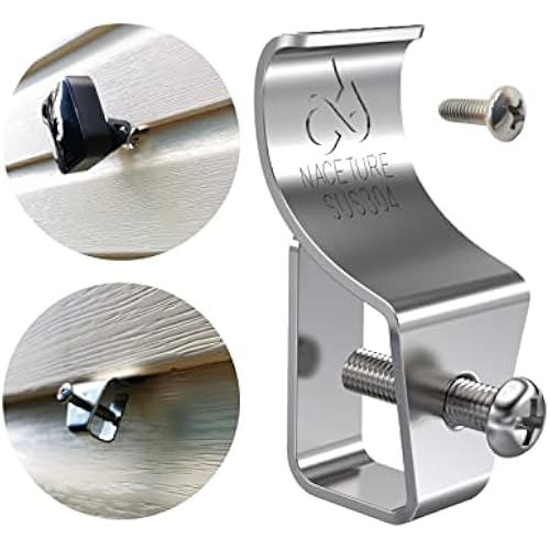 NACETURE Vinyl Siding Hooks - Vinyl Siding Clips for Hanging Outdoor Decorations for Patio for Mount Home Security Camera Porch Décor (Sliver 6 Pack)