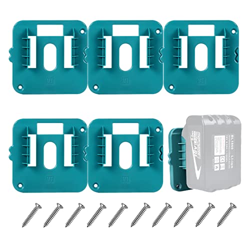 5 Pack Battery Holder for Makita 18V Battery Wall Mounts Dock Battery Tool Holder for BL1860 BL1850 BL1840 BL1830 Storage (w/10 Screws, No Battery)