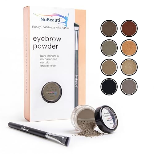 NuBeauti Natural Eyebrow Powder Kit Mica Brow Powder Makeup Kit with Professional Angled Brush 10 Natural Shades No Parabens or Chemicals Eyebrow Shaper Kit