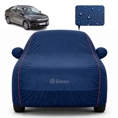 Image of Premium 100% Waterproof Car Cover for Honda's Amaze 2023-2026 Models All-Weather, UV & Dust Protection | Heavy-Duty 3-Layer Fabric | Custom Fit with Mirror & Antenna Pockets | Navy Blue