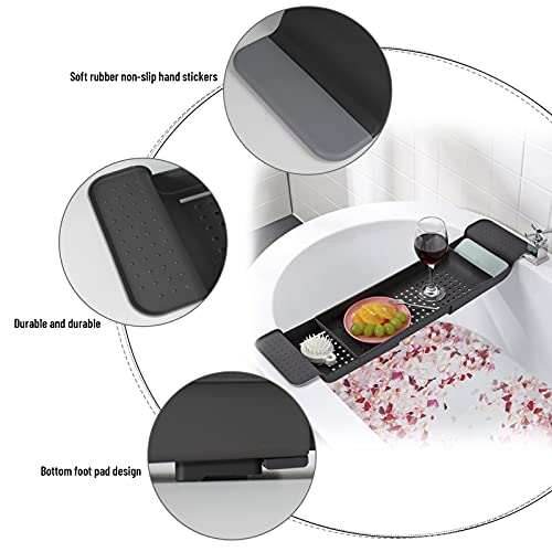 Expandable Drain Bath Shelf Caddy Tray, Yocomey Multifunctional Plastic Bathtub Tray Bathroom Organizer Simple Stylish Bathtub Storage Rack For Candle Towel, Book, Wine, Phone, Shower (Dark Gray) #TOP2