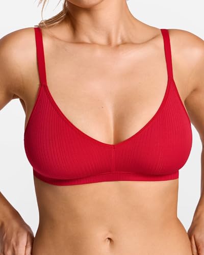 Image of Natrelax Modal Ribbed V Neck Bralette | Semi Sheer Fabric, Wireless Unlined, Double Layers, Adjustable Straps, No Underwire, Comfort Soft, Bras for Women