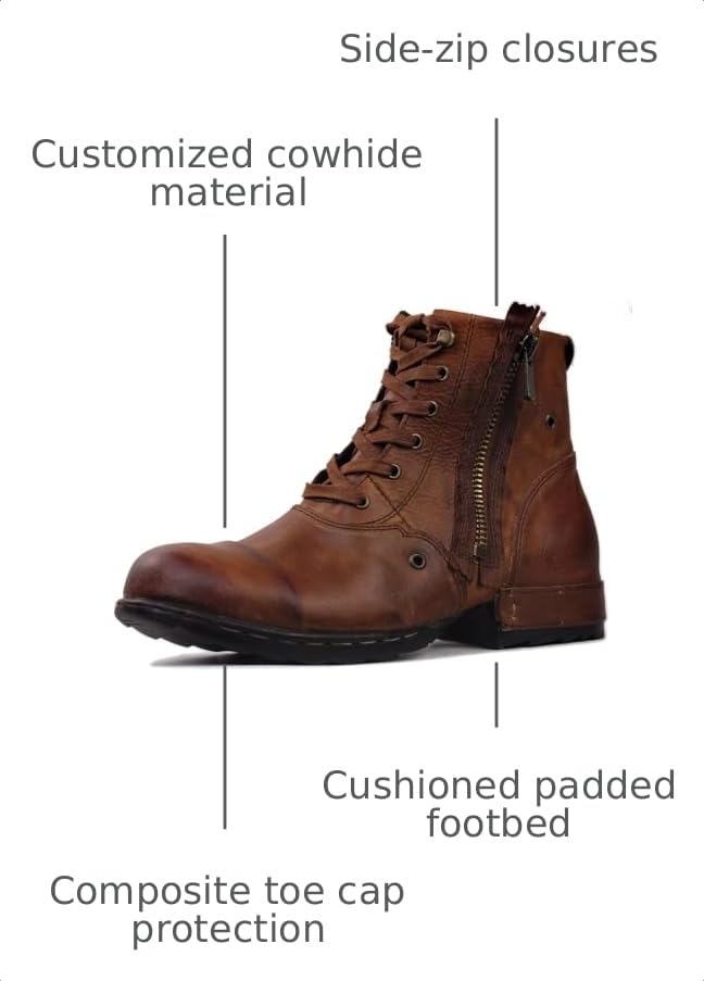 Image of OSSTONE Moto Boots for Men Fashion Zipper-up Leather Chukka Boots Casual Shoes Retro Style OS-5008-8-Retro-US