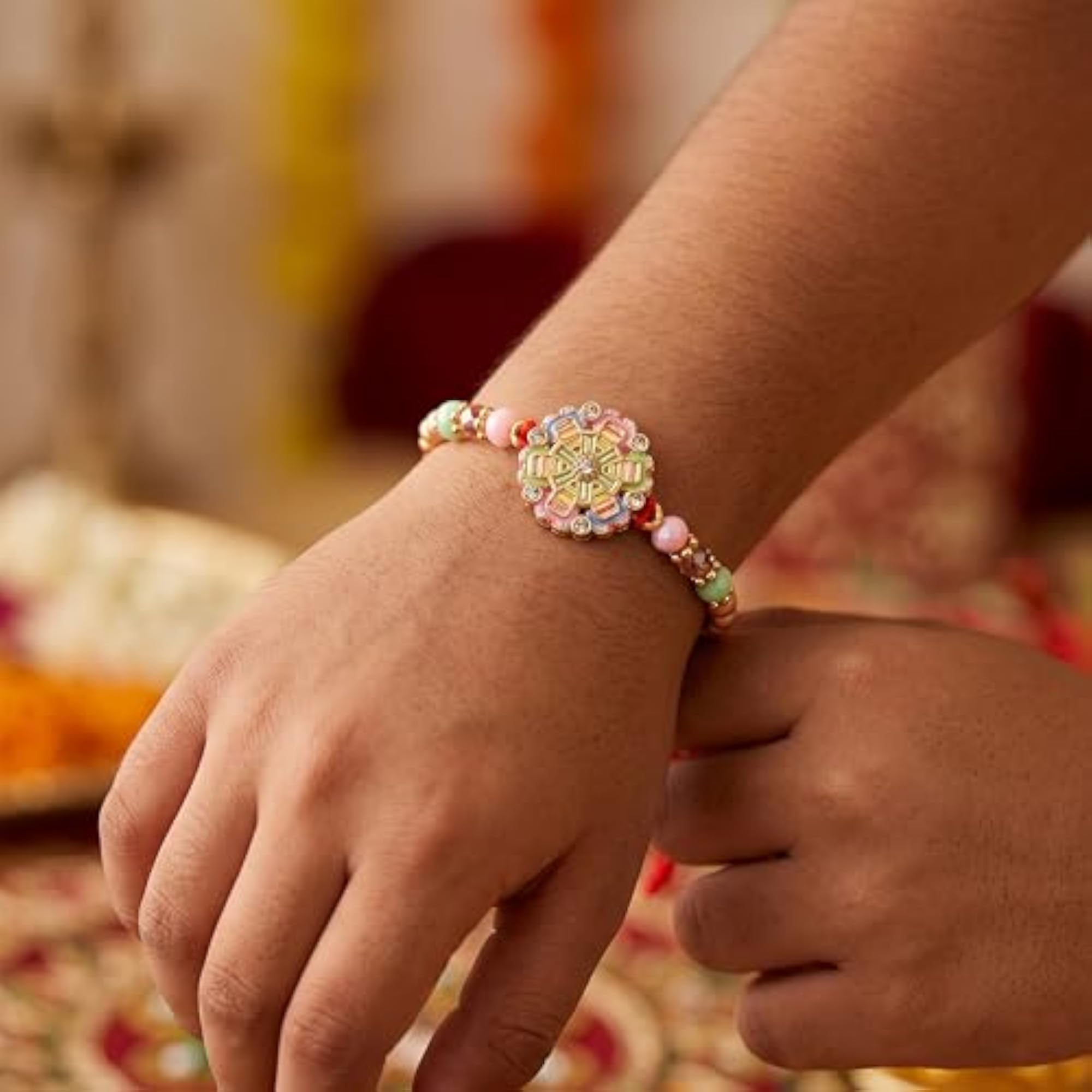Traditional Designer Rakhi, Multicolor Flower Handicraft