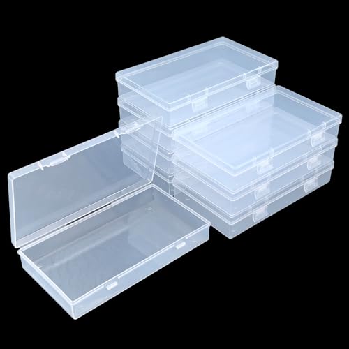 Image of 8 Pack Rectangular Clear Plastic Storage Containers | 6.5 x 3.74 x 1.18 inch, Hinged Lid, For Beads and Small Craft Items