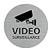 Plaque de porte vidéo surveillance. Plaque murale avec signalétique douche. Plaque Aluminium - Adhésif aspect aluminium brossé - Diamètre 83 mm