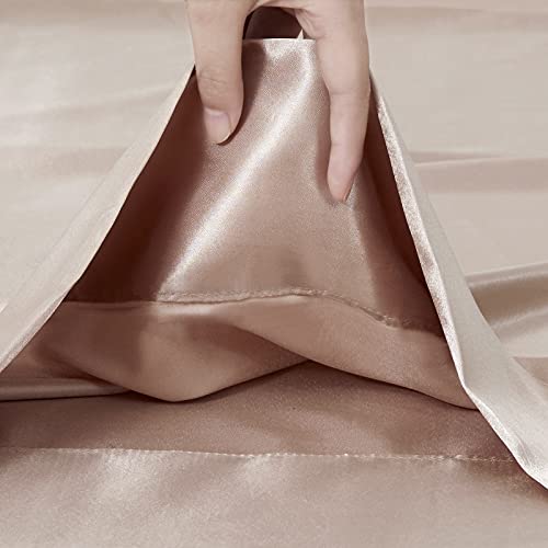 Redtom Silk Satin Sheets Full Size, Champagne Silk Sheets Set, 4-Pcs Ultra Soft Silky 15" Deep Pocket Satin Bed Sheets Set With 1 Fitted Sheet, 1 Flat Sheet And 2 Envelope Pillow Cases #TOP7