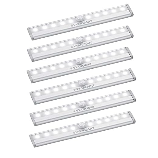 VYANLIGHT Motion Sensor LED Lights, 10 LED Battery Operated Motion Light, Stick-On Anywhere Magnetic Night Light Bar for Under Cabinet, Closet, Hallway, Stairway, Wardrobe, Kitchen, Vanity, 6 Pack