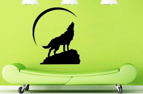 fungoo Wolf In Night wall art sticker decal for home salon office tattoo wolf Silhouette art decal (Black)