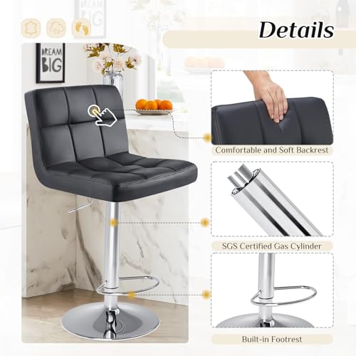 DUMOS Bar Stools Set of 4, 24 inch Counter Height Bar Stools, Upholstered Modern Kitchen Barstools with Metal Base, PU Leather Saddle Stools for Kitchen Island, Inky Black - view 3