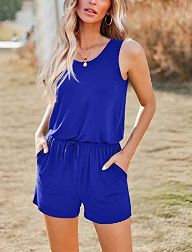 Image of ADOME Rompers for Women Summer Sleeveless Scoop Neck Tank Top Casual Short Jumpsuit Rompers with Pockets