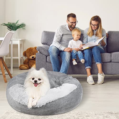 MICOOYO Hundebett mit Kapuze, klein, gemütlich, Donut-Hundedecke, Bett für Hunde, klemmendes Haustier-Höhlenbett für Katzen, Welpen (klein, grau)
