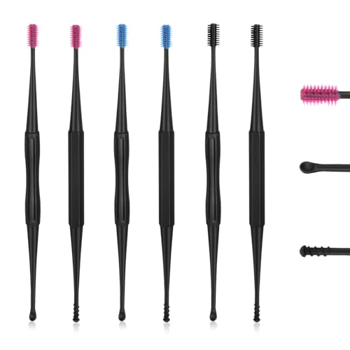 Gjinxi 6PCS Spiral Ear Wax Removal Tool, Q-Grips Ear Wax Removal, Reusable Earwax Removal Kit Safe Ear Cleaner, Soft Silicone Double Sided Head Ear Wax Removal Kits for Olders Adults