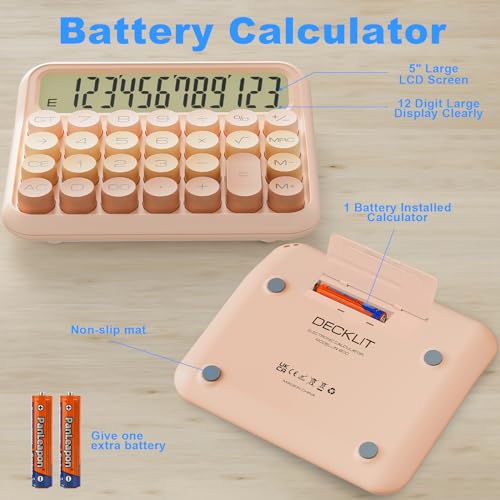 Decklit GRADIENT PINK L Mechanical Calculator 12 Digit Extra Large 5-Inch Lcd Display, Decklit Battery Desk Calculator, Big Buttons Easy To Press Office Calculators Desktop thumb #2