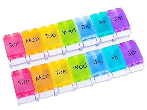 ASprink Weekly Pill Organizer 1 Times a Day- Large Compartment, 7 Day Pill Box Case Arthritis Friendly, Daily Medicine Container, Vitamin Dispenser BPA-Free to Hold Fish Oil, Supplement- 2 Pack