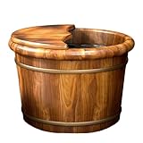 PP-Vic Baño De Pies De Madera De 10,2 Pulgadas con Tapa, Equipado con Ruedas De Masaje De Pies Y Válvula De Drenaje, Pequeño Baño De Pies De Madera Maciza Alivia La Presión De Los Pies