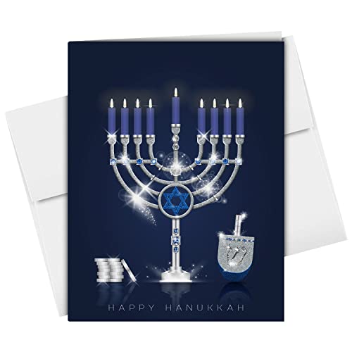 Cartes de vœux Hanoukka prêtes à envoyer : pack de 25 cartes Chanouka bleues avec enveloppes