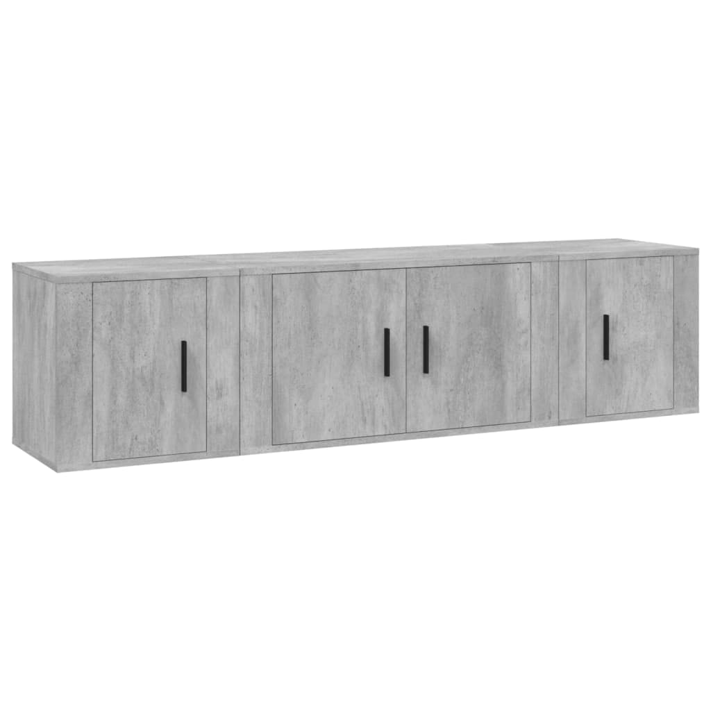TV Lowboard Set Betongrau 3-teilig aus Holzwerkstoff 80 x 34,5 x 40 cm & 2X 40 cm Breite, Wandmontage Modernes Design mit viel Stauraum für Wohnzimmer, Schlafzimmer & Flur