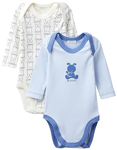 United Colors of Benetton Set 2 Body 3gi70b00j, Mameluco para bebés y niños pequeños Bebé-Niños, Azul (Celeste Polvere 081), 68