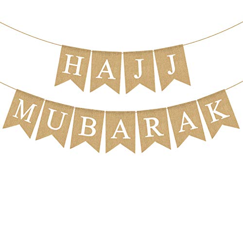 Jute Burlap Hajj Mubarak Banner Mantel Fireplace Party Garland Decoration