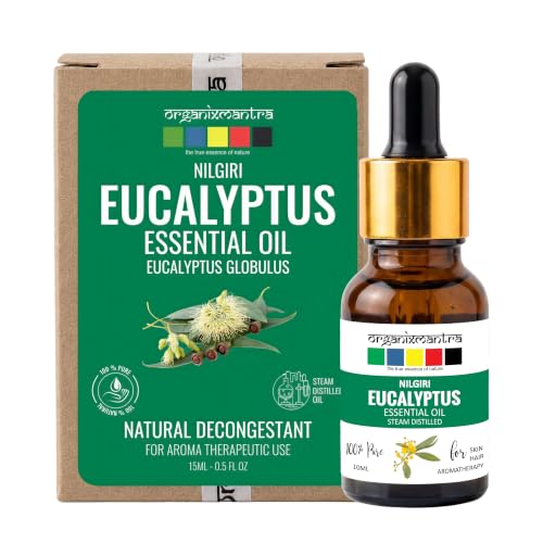 Image of Organix Mantra Eucalyptus Essential Oil for Skin, Hair, Sinus & DIY- 100% Natural & Steam Distilled Oil - 10ML