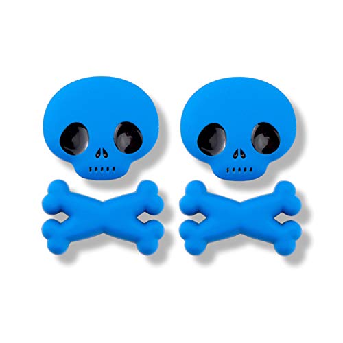 Image of CB 2-Pack of Cute Version 3D Skull & Crossbone Metal Badge Motorcycle Car Sticker Logo Emblem Adhesive Decals Decoration for Car Styling, 2 Pcs of Blue