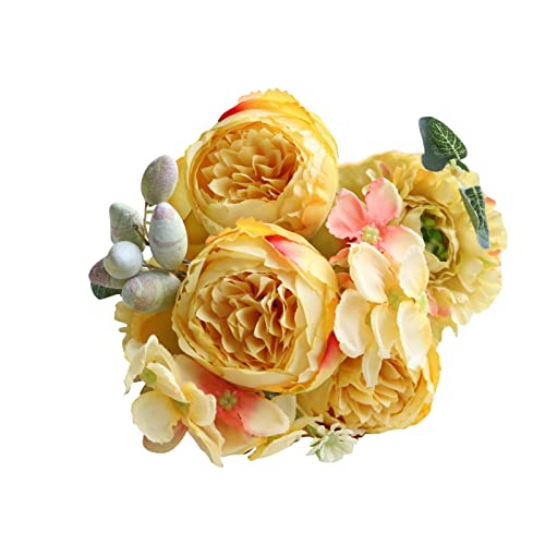 AKTOUR Statuina Roso Home Rose Fasci di rose artificiali Peonia Fiori Bouquet decorativo 5 fiori artificiali Foglie Secche Decorative (E, One Size)