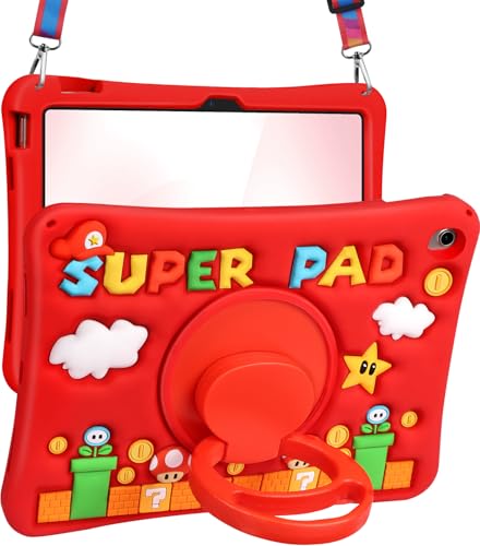Lotadilo Cute for iPad A16 Case/for iPad 10th Generation/11 Inch Case - Silicone 3D Design for Girls Women Teens Girly Kawaii Funny Cartoon Soft Stand with Lanyard, Red