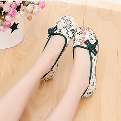 Printed Fabric Women's Canvas BalletFlats Retro Style Slipon Comfort Shoes Ladies Ballerines Femme Chaussures (Color : B Size : Code 39) (A Code 37)4