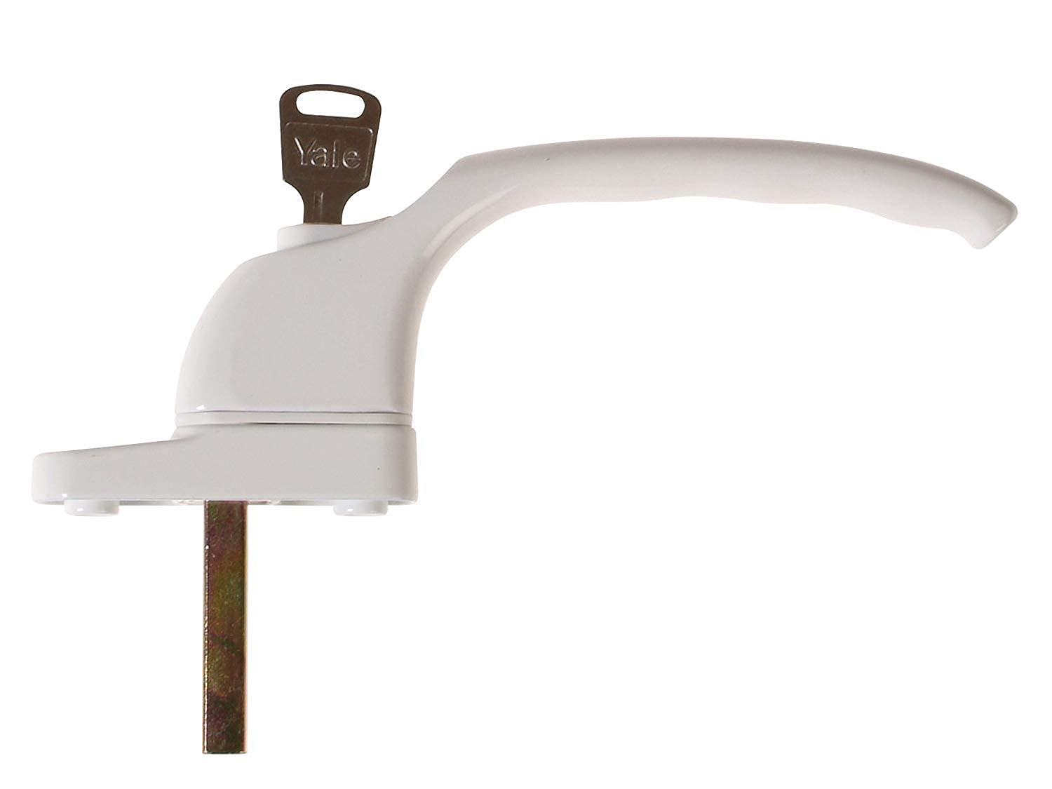 Yale P-YWHLCK40L-WH Offset Window Handle, fits Left Handed windows, 40mm spindle, Lockable, Visi Packed, suitable for PVCu windows, White Finish