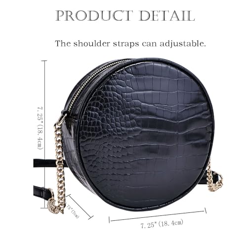 Image of Round Crossbody Bag for Women,PU Leather Shoulder Bag with Metal Chain Strap, Cellphone Purses with Zipper