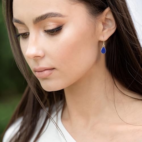 14K Gold Navy Blue Teardrop Drop Dangle Earrings2